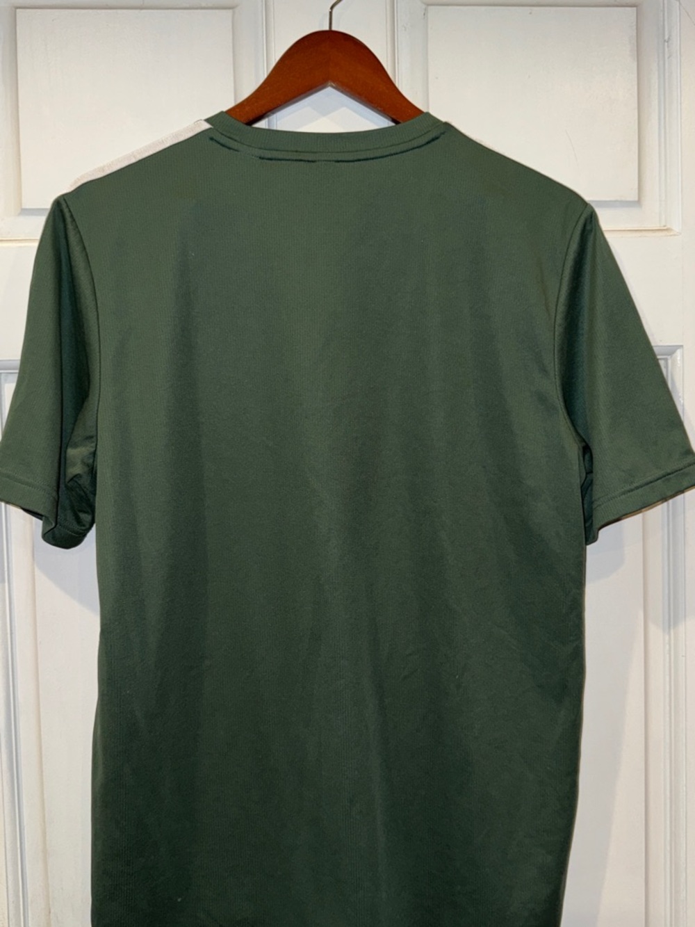 Adidas Men's Dark Green Short-Sleeve Training Tee With White Stripes View 2